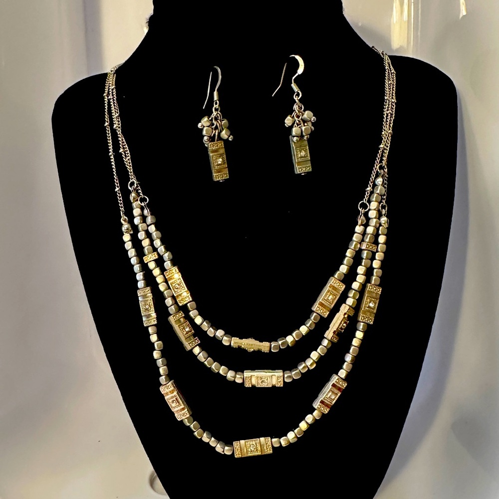 Necklace with Three Strands and Matching Earrings- Christopher & Banks